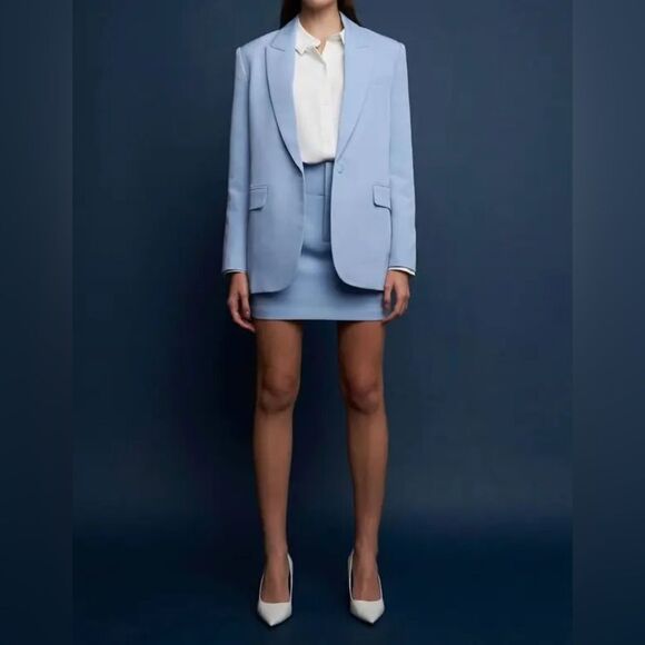 NWT Endless Rose One-Button Down Single-Breasted Boxy Blazer in Blue size XS - Picture 1 of 12